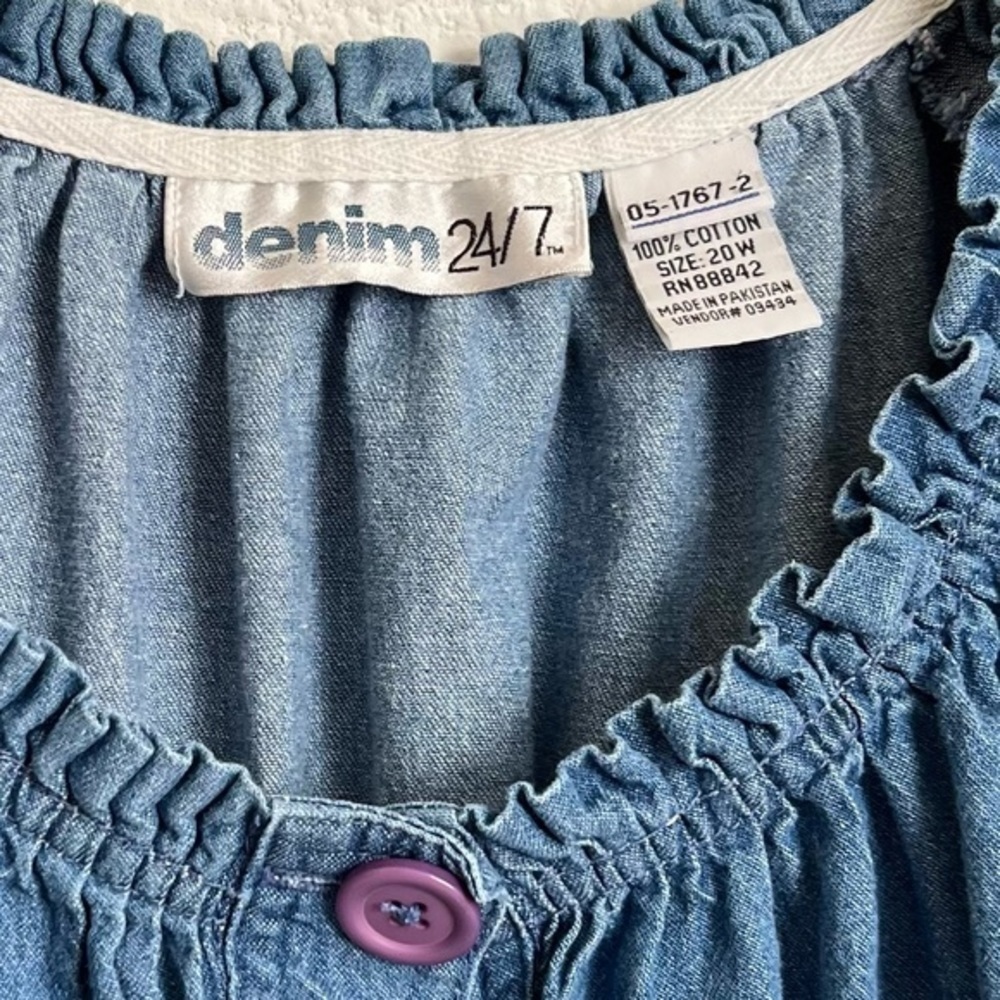 Denim 24/7 Blue Jean Maxi Dress Ruffled Collar Puffy Ruffled Short Sleeves 20W - Picture 11 of 12